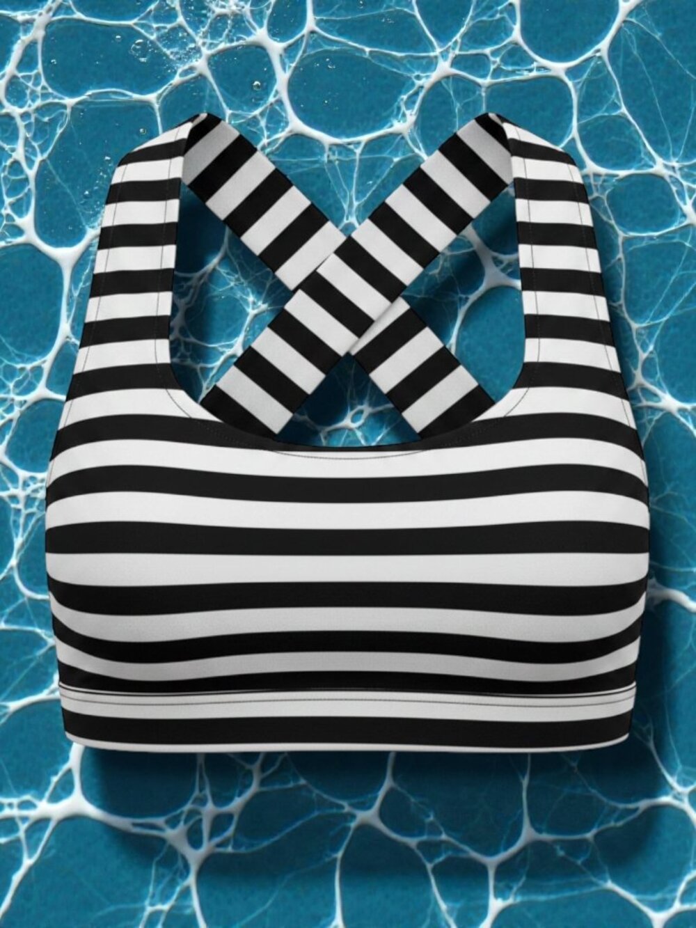 Albion Fit Black & White Striped Crop Swim Top S